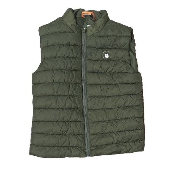 BUNDLE 2 Puffer Vests for Toddler Boy size 3T Olive Green and Navy/Yellow Zip Up - Picture 2 of 11